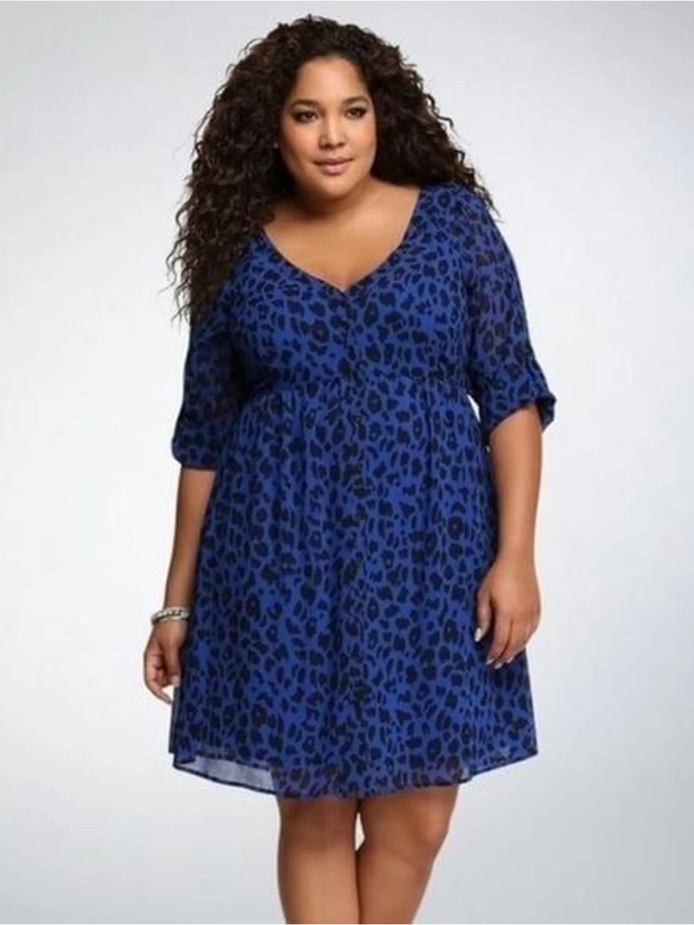 Torrid Royal Blue Leopard Print Chiffon Button-Down Shirt Dress Plus Size 2X